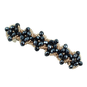 Beaded Crystal Floral Princess Barrette Black